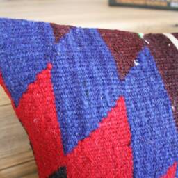 35cm Vintage Kilim Cushion Cover Handwoven - Zig Zag Vibrant Blue Green Red White 2 - thumbnail 3