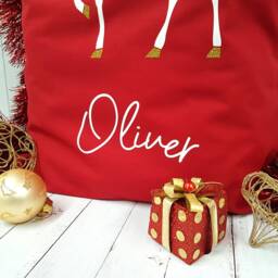 Personalised White & Gold Glitter Effect Reindeer Red Christmas Santa Sack Xmas Gift Stocking - Large - thumbnail 3