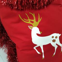 Personalised White & Gold Glitter Effect Reindeer Red Christmas Santa Sack Xmas Gift Stocking - Large - thumbnail 2