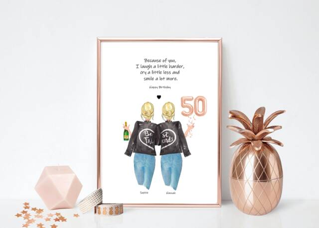 50Th Birthday Friendship Print - Gift Portrait Funny Personalised - image 1