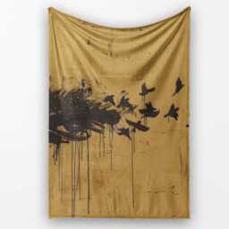 Black Bird Burst On Mustard Yellow Wall Art, Bedroom Living Room Accent, Unique Artistic Design - Super Soft Fleece Blanket Bed Sofa Throw