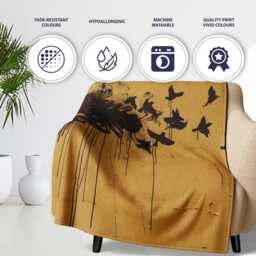 Black Bird Burst On Mustard Yellow Wall Art, Bedroom Living Room Accent, Unique Artistic Design - Super Soft Fleece Blanket Bed Sofa Throw - thumbnail 2