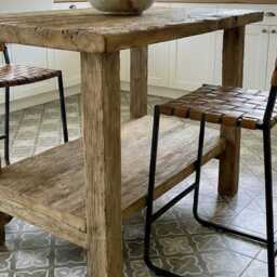 Reclaimed Oak Kitchen Island Table - Rustic Farmhouse Counter Height With Storage Shelf - thumbnail 4