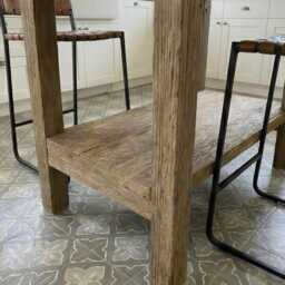 Reclaimed Oak Kitchen Island Table - Rustic Farmhouse Counter Height With Storage Shelf - thumbnail 3