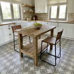 Reclaimed Oak Kitchen Island Table - Rustic Farmhouse Counter Height With Storage Shelf