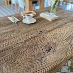 Reclaimed Oak Kitchen Island Table - Rustic Farmhouse Counter Height With Storage Shelf - thumbnail 2