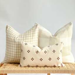 Neutral Boho Pillow Cover Set Beige Textured Throw Pillows - thumbnail 1