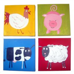 Farm Animal Sheep Art, Painting On Canvas, Decor, Painting, Baby Boy Nursery, Original Art - thumbnail 2
