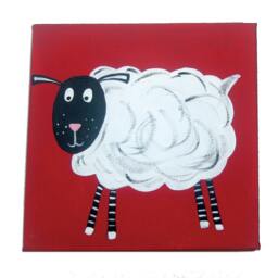 Farm Animal Sheep Art, Painting On Canvas, Decor, Painting, Baby Boy Nursery, Original Art - thumbnail 1