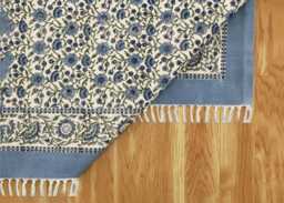 Blue/Green Cotton Rug, Indian Handmade Dhurrie, Block Printed Area Bedroom Rug Large Hallway Custom Size 6x8 8x10 12x12 Feet - thumbnail 1