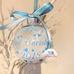 Personalised Baby First Christmas Ornament, Decoration, Feather Filled Bauble - thumbnail 4