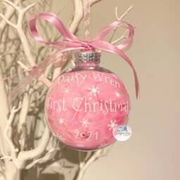 Personalised Baby First Christmas Ornament, Decoration, Feather Filled Bauble