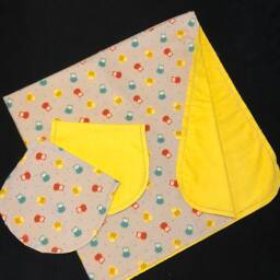 Hemstitch Owl Receiving Flannel Baby Blanket & 2 Burp Clothes Double Sided, Crochet, Gray Yellow Green, Owls - thumbnail 2