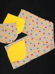 Hemstitch Owl Receiving Flannel Baby Blanket & 2 Burp Clothes Double Sided, Crochet, Gray Yellow Green, Owls