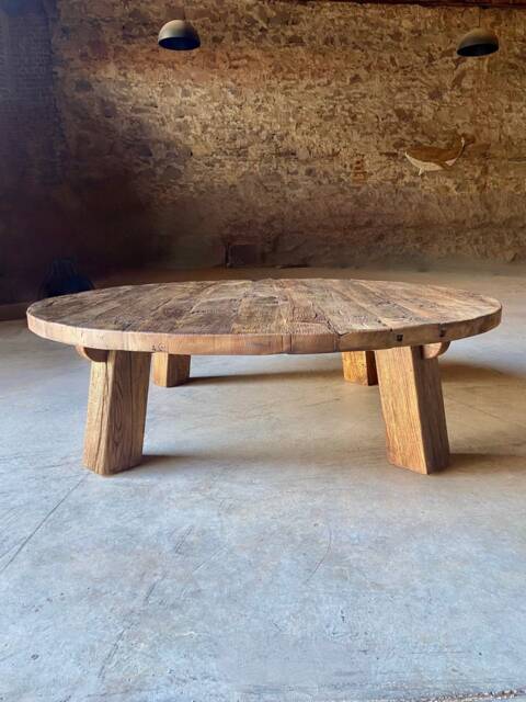 Reclaimed Barn Wood Coffee Table - Rustic Round Handmade Wabi Sabi Furniture - image 1