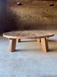 Reclaimed Barn Wood Coffee Table - Rustic Round Handmade Wabi Sabi Furniture