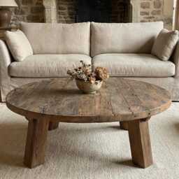 Reclaimed Barn Wood Coffee Table - Rustic Round Handmade Wabi Sabi Furniture - thumbnail 2
