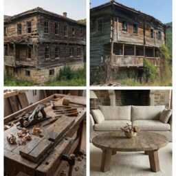Reclaimed Barn Wood Coffee Table - Rustic Round Handmade Wabi Sabi Furniture - thumbnail 3