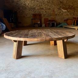 Reclaimed Barn Wood Coffee Table - Rustic Round Handmade Wabi Sabi Furniture - thumbnail 4