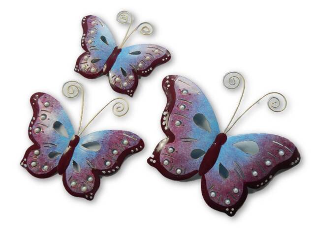 Set Of 3 Metal Butterfly Wall Hanging - Purple - image 1