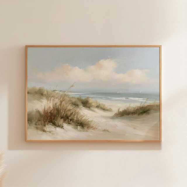 Coastal Dune Poster, Blue Beach Print, Seascape Wall Art, Paper - image 1