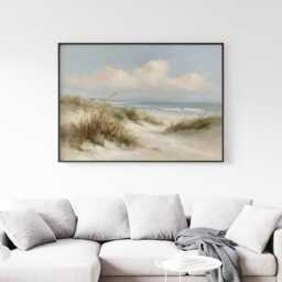 Coastal Dune Poster, Blue Beach Print, Seascape Wall Art, Paper - thumbnail 2