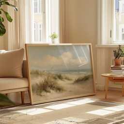Coastal Dune Poster, Blue Beach Print, Seascape Wall Art, Paper - thumbnail 3