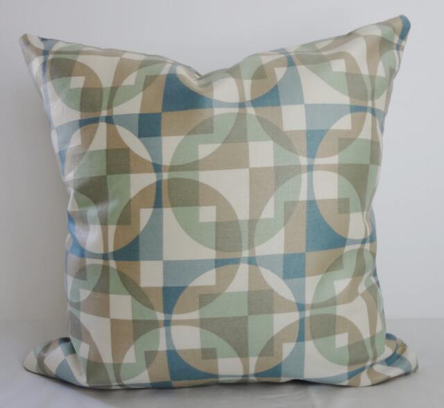 Robert Allen Geometric Pillow Cover Sage Green, Blue, Tan - 16x16 - image 1