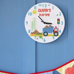 Children's Personalised Tipper Truck Construction Bedroom Clock - Kids Illustrated Gift Dump - thumbnail 2