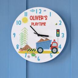 Children's Personalised Tipper Truck Construction Bedroom Clock - Kids Illustrated Gift Dump - thumbnail 1