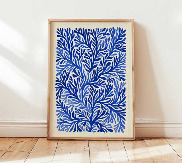 Blue Abstract Botanical Wall Art Print, Modern Nature Inspired Poster, Minimalist Plant Design For Living Room Bedroom Decor - image 1