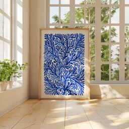 Blue Abstract Botanical Wall Art Print, Modern Nature Inspired Poster, Minimalist Plant Design For Living Room Bedroom Decor - thumbnail 3