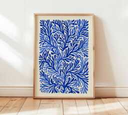Blue Abstract Botanical Wall Art Print, Modern Nature Inspired Poster, Minimalist Plant Design For Living Room Bedroom Decor - thumbnail 1
