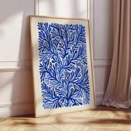 Blue Abstract Botanical Wall Art Print, Modern Nature Inspired Poster, Minimalist Plant Design For Living Room Bedroom Decor - thumbnail 2