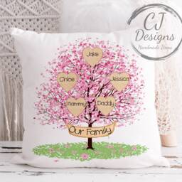 Personalised Family Tree Cushion - White Super Soft Home Decor 2-10 Family Members Available Cherry Blossom - thumbnail 2