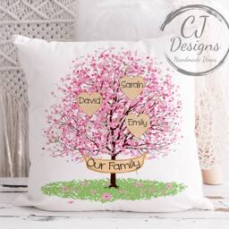 Personalised Family Tree Cushion - White Super Soft Home Decor 2-10 Family Members Available Cherry Blossom - thumbnail 3