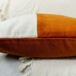 Velvet Burnt Orange Colourblock Cushion Cover For Home Decor Cream Linen - All Sizes - thumbnail 2