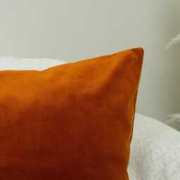 Velvet Burnt Orange Colourblock Cushion Cover For Home Decor Cream Linen - All Sizes - thumbnail 3
