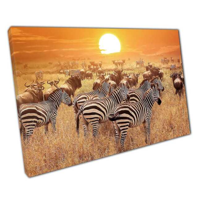 Serengeti Sunset Wall Art Print - Zebra Buffalo Canvas Decor For Home Or Office - image 1