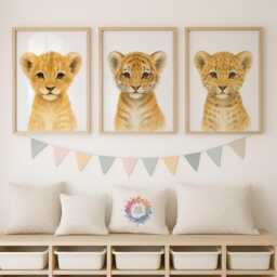 Baby Lion, Tiger, Leopard Prints - Safari Animal Wall Art, Boys Bedroom Decor, Nursery Watercolour Print, Girls Room, Kids Playroom - thumbnail 1