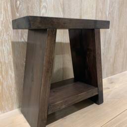 Dark Rustic Wooden Stool - thumbnail 2