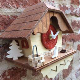 Kitchen Rack With Hooks, Wood Key Holder Wooden Cottage, Keyring Keychain Gift Idea Wall Clock - thumbnail 3