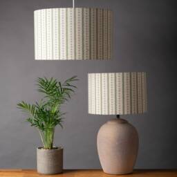 Cotswold Countryside Stripe Lampshade. Cottagecore Green & Blue Floral Leaf Botanical Cylinder Style Shade. 30cm & 40cm Sizes Available