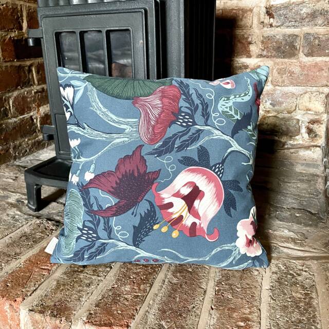 800. Handmade Flowers & Bird On Dark Grey 100% Cotton Cushion Cover, Various Sizes