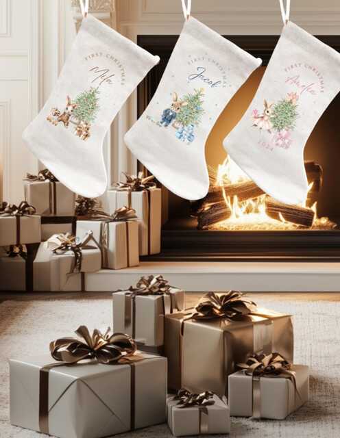 1St Christmas Stocking, Baby Gift, Sack, Baby's First Christmas, Gifts, New Bunny Present Sack - image 1
