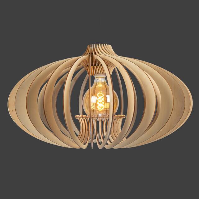 Birch Plywood Globe Pendant Light, Art Deco Wooden Lampshade - image 1