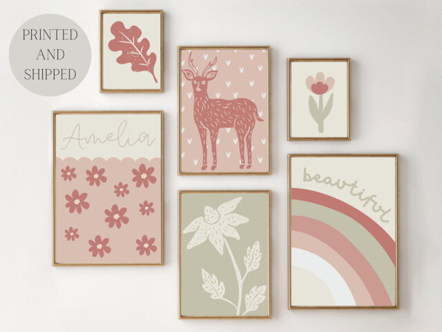 Woodland & Flower Girls Prints. A Pretty Set Of Gallery Wall Prints Including A Personalised Name Print For Room Or Nursery - image 1