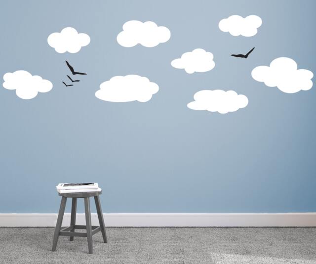 Clouds & Birds Silhouettes Whimsical Modern Scene - Wall Decal Custom Vinyl Art Stickers - image 1