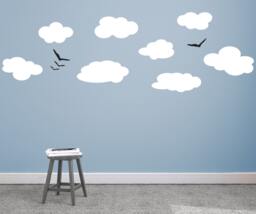 Clouds & Birds Silhouettes Whimsical Modern Scene - Wall Decal Custom Vinyl Art Stickers - thumbnail 1