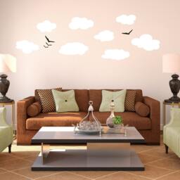 Clouds & Birds Silhouettes Whimsical Modern Scene - Wall Decal Custom Vinyl Art Stickers - thumbnail 2
